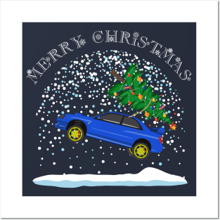 Jumping Subie Rally Christmas Car Posters and Art